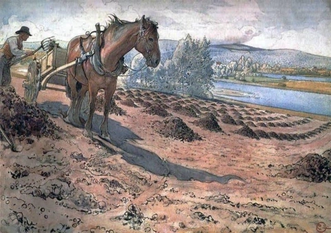 Das Feld düngen, ca. 1905
