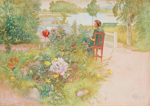 Flicka I En Trädgård