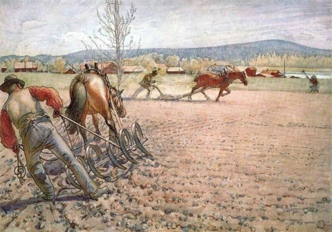 Боронование поля, 1905 год.