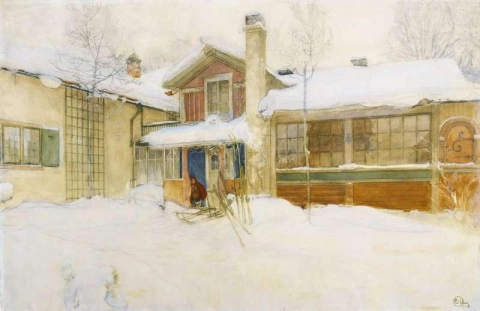 Min lantstuga i vinter Sundborn 1904