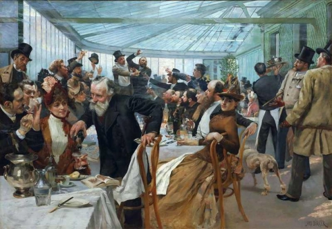 De skandinaviske artistene lunsj på Cafe Ledoyen Paris. Lakkeringsdagen 1886