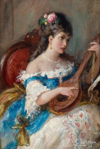 امرأة تعزف على العود