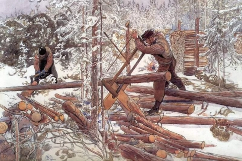 Vedhoggere i skogen 1906