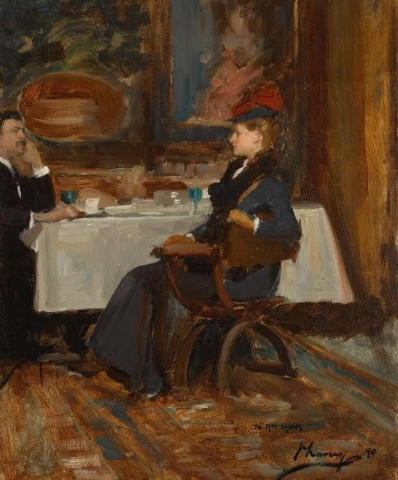Rouva Adam illallisella 1890
