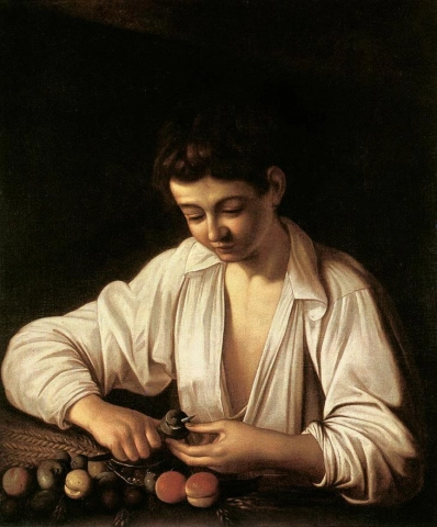 Un ragazzo che sbuccia la frutta - 1593