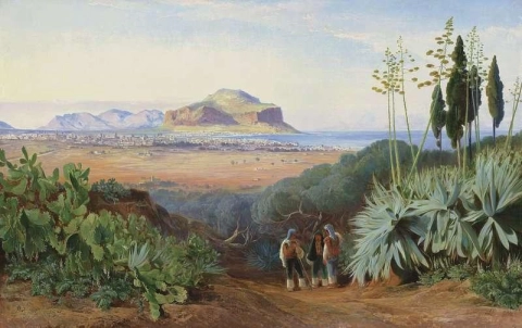 Palermo Sicilien med Monte Pellegrino 1860