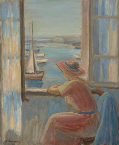 Kvinne foran vinduet L Le D Yeu 1919