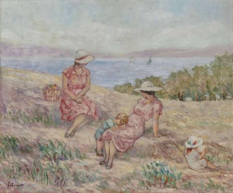 Frauen und Kinder vor dem Meer, ca. 1930