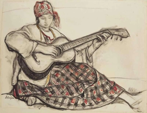 기타를 치는 어린 소녀, 1920년경