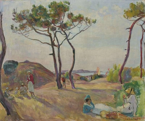 Le Pradet 海滩上的松树，约 1925 年