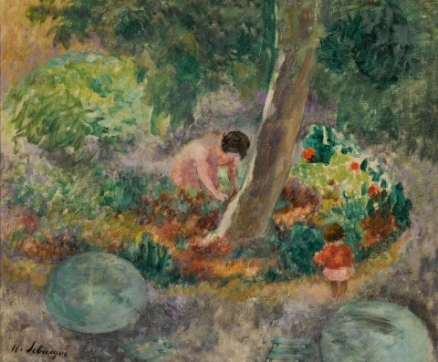 Nono y Pierre en el jardín Ca. 1913-14