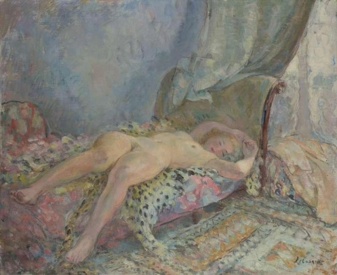 Naken liggande i en interiör 1920-30-talet
