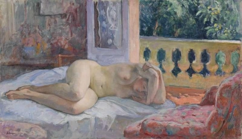 開いた窓の前に横たわる裸体 1926