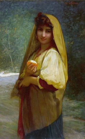 Italialainen tyttö appelsiinilla