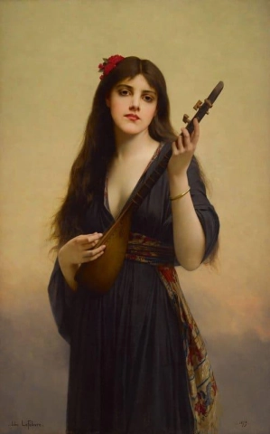 Frau spielt Laute 1879