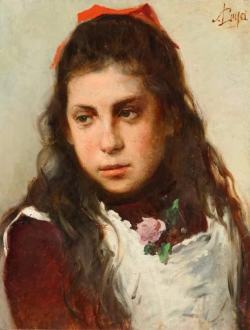 赤いリボンを持つ若い女の子の肖像画