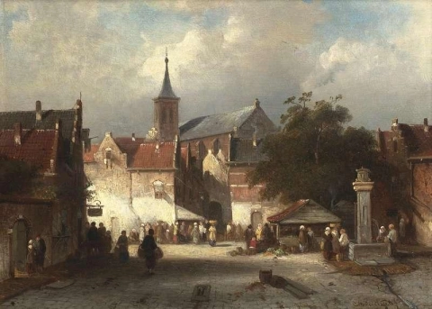 A Busy Market In A Continental Town
