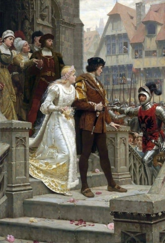 ポーチから発せられる「武器への甘い花嫁賛歌」は、武器への叫びで無作法に挑戦されている（1888年）