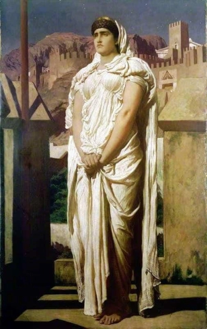 Clitemnestra, das ameias de Argos, vigia os faróis que anunciarão o retorno de Agamemnon, por volta de 1890