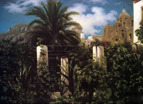Jardín de una posada Capri 1859