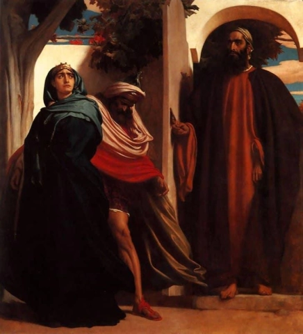 Jesabel og Akab møtt av Elijah 1862