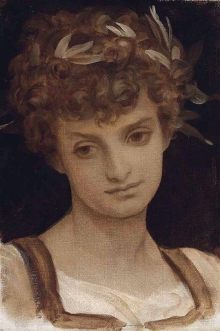 对戴着月桂树的女孩头部的研究，约 1879-82 年