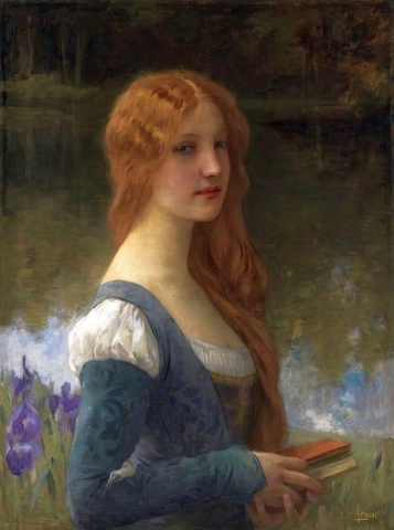 Retrato de una dama en un entorno junto al lago