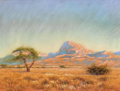 A Steppe Landscape And A Mountain Range