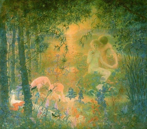 Adán y Eva en el jardín del Edén 1899