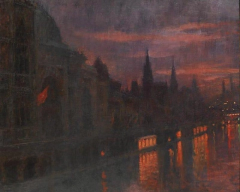 Вид с моста Инвалидов на выставку Pont De L Alma Universelle, Париж, 1900 год.