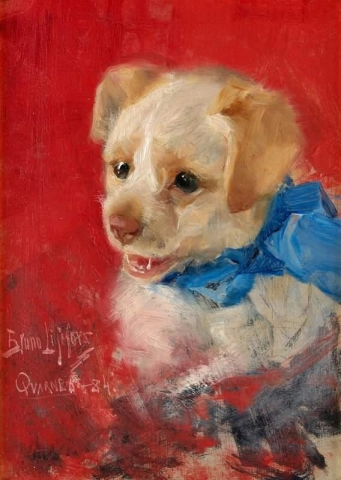 Puppy With Blue Ribbon