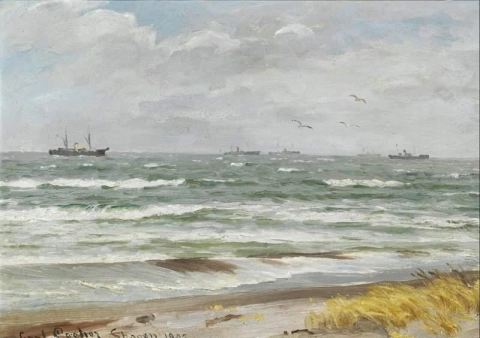 En konvoi av skip utenfor Skagen 1903