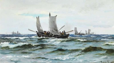 Paisagem marítima com vários barcos à vela