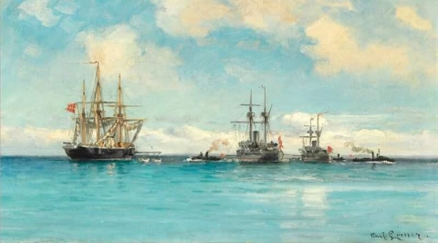 Seascape com numerosos navios