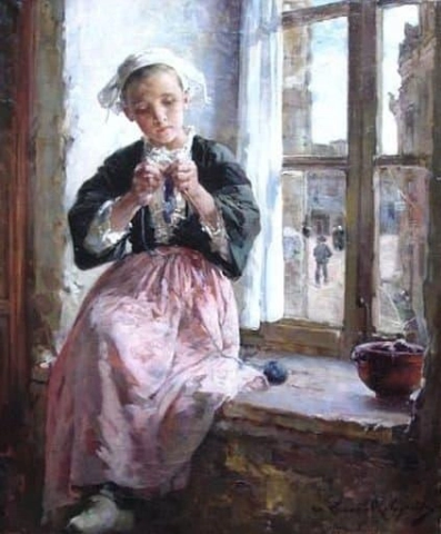 Юная вышивальщица, около 1921 г.
