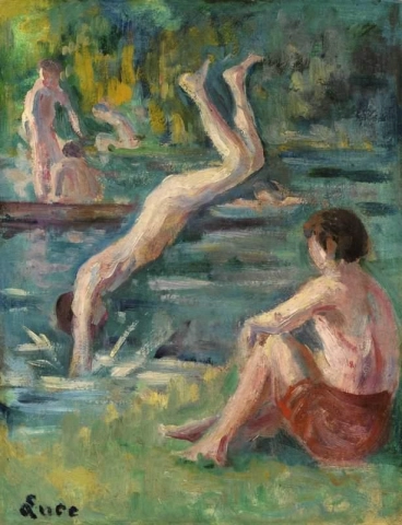Badegäste im Moulineux-Teich 1903–06