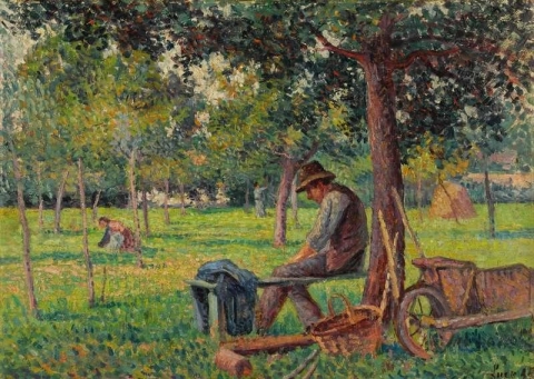 Eragny Rodo Pissarro i sin fars trädgård 1895