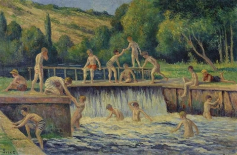 沐浴贝西河畔屈尔，约 1908 年