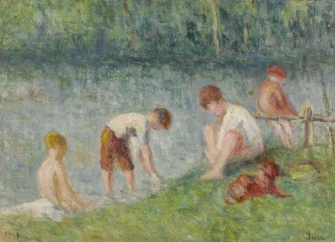 Rolleboise-kinderen aan de waterkant, 1939