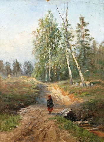 Una chica en un camino rural 1888