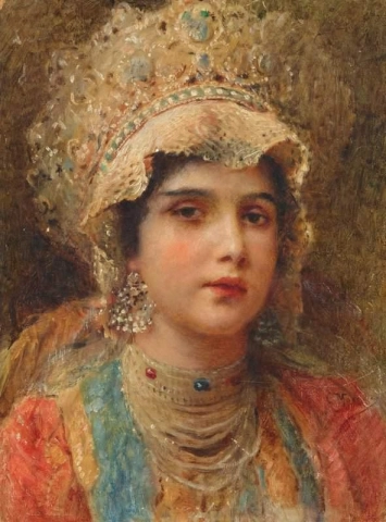 Una joven belleza con traje tradicional ruso
