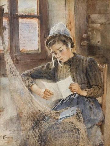 Bretonisches Mädchen liest einen Brief