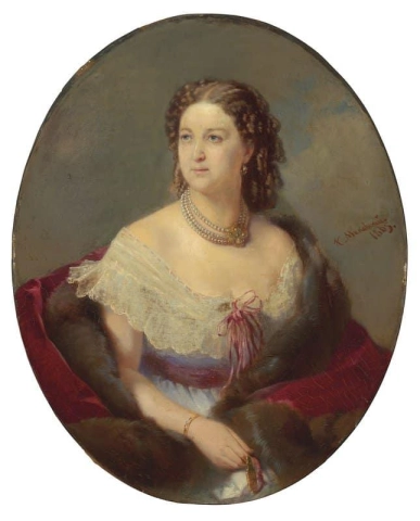 Porträt einer Dame in Perlen 1865