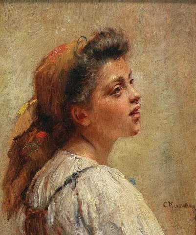 Retrato de uma jovem com um xale colorido