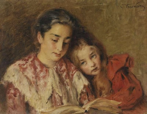 Porträt der lesenden Töchter des Künstlers