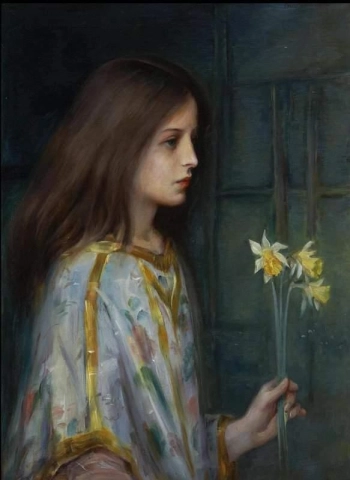 En ung flicka som håller påskliljor
