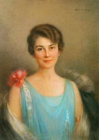 Un retrato de una dama vestida de azul.