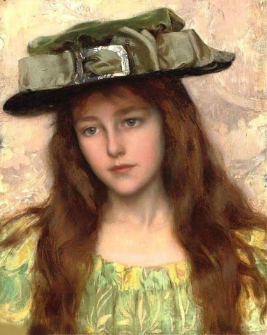 Uma jovem beldade com um chapéu verde