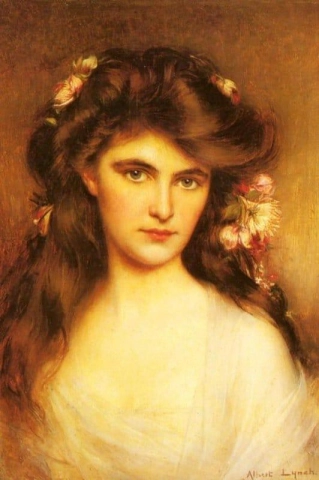 Uma jovem beldade com flores no cabelo