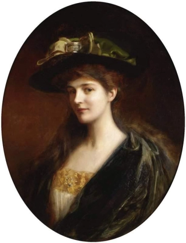 Porträt einer Dame mit grünem Hut